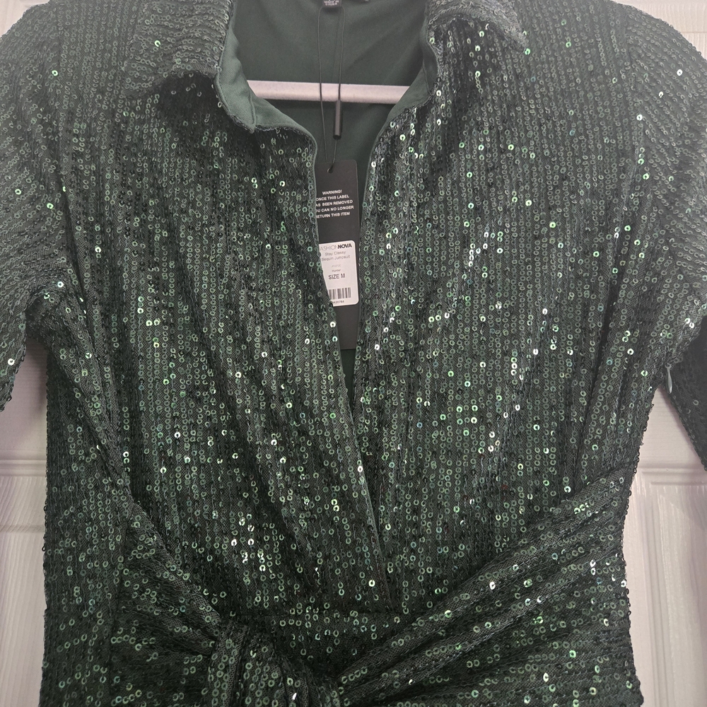 Fashion Nova Green Sequin Jumpsuit